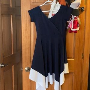 Navy blue and white midi dress